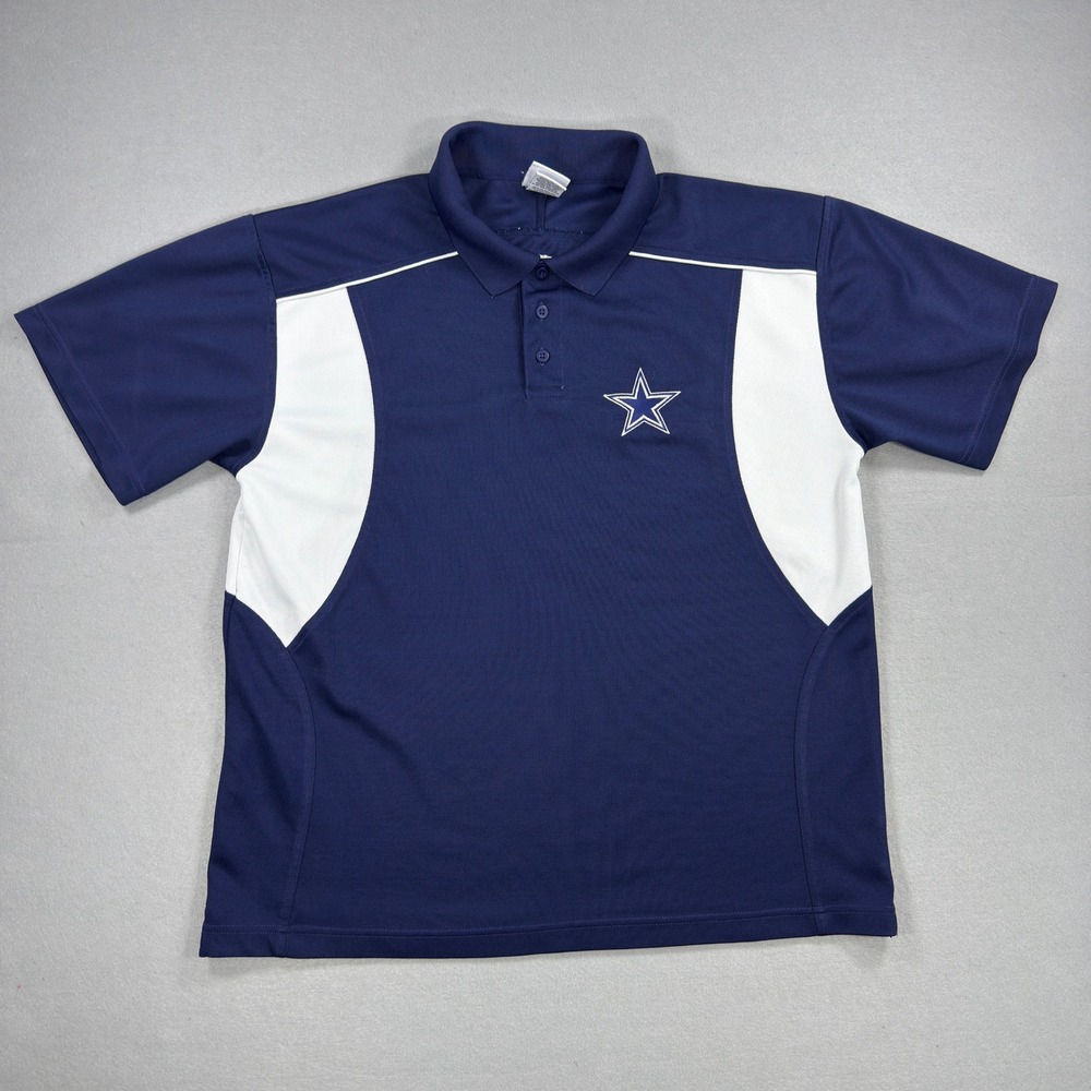 Dallas‎ Cowboys Authentic Polo Mens Large Blue White Short Sleeve NFL Football